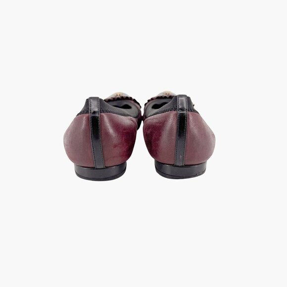 Chanel CC Ruffle Cap Toe Ballet Flats EU 37 US 6-6.5 Brown Burgundy Leather - Picture 7 of 15